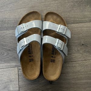 Birkenstock Women's Arizona Birko-Flor - Patent Alloy Narrow - size 40 EU/ 9 US